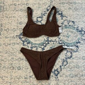 NWT 🥰 VS Pink Sparkly Brown Two Piece Bathing Suit